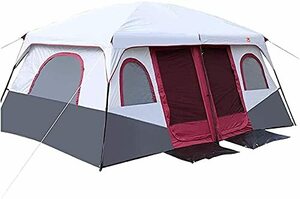 テントテント、キャンプファミリーテント簡単セットアップ軽量テントは防水ハイキングや山旅行色:レッド、サイズ:430x305x203cm