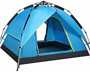 キャンプテント 3 ～ 4 人用 2 層ポップアップテント |防水キャンプドームテント 2ドア通気メッシュ窓付き、ハイキングキャンプ用