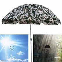 Camouflage Parasol, Rain-proof And Sun-proof, Height-adjustable Round Umbrellas, for Garden, Stall, Training Camp, With Base_画像5