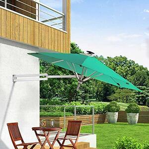 Outdoor, 2.5m Round, Wall-Mounted, Foldable, Garden Umbrella, Angle Adjustable, Aluminum Alloy, Suitable For Backyard Outdoor,