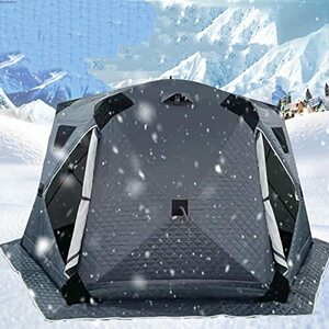 断熱アイスフィッシングテント、アイスフィッシングシェルター、六角形ポータブルハイキングキャンプ冬釣りテント、暖かいコットンアウトド