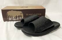 【AS 22058】1円スタート ISLAND SLIPPER アイランドスリッパ（US8/25.5～26cm）ブラック レザー スウェード スリッパ サンダル 靴 現状品_画像1