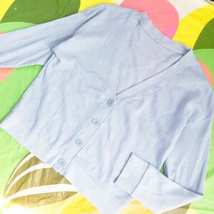 [CLOSSHI] cardigan (160cm) sombreness light blue / cotton 100%/ tops. casual outer garment / protection against cold. sunburn prevention / new life 