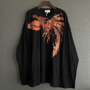 新品タグ付 ビッグサイズ5L 桜花爛漫 鳳凰 総柄 和柄 両面プリント 長袖 Tシャツ ロンT 黒赤 トップス 流儀圧搾 絡繰魂 抜刀娘 錦 メンズ