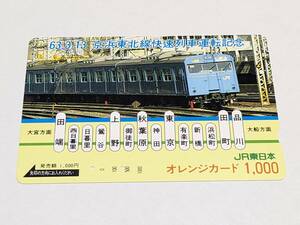 オレンジカード　JR東日本 63.3.13 京浜東北線　快速列車　運転記念　103系　スカイブルー　(使用済)