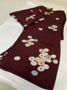  мелкий рисунок натуральный шелк золотая краска красочный хризантема . красный фиолетовый цвет земля кимоно японская одежда японский костюм кимоно ko-te переделка античный retro костюм смешанный ассортимент магазин высококлассный 