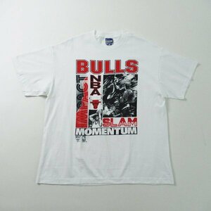 r4a053108★90s USA製 SPECTATOR Sportswear 90年代 NBA CHICAGO BULLS シカゴブルズ プリント Tシャツ 白 メンズ XL