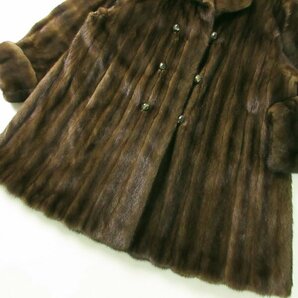 r6f042416★毛並み綺麗 carven furs デミバフミンク ターンナップカフス 横段袖 オーバーサイズ Aライン セミロングコート 着丈90cm Fの画像3