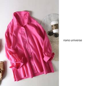 新品☆ナノ ユニバース nano universe☆洗える リネン混サイドスリットシャツ フリーサイズ☆A-O 2397