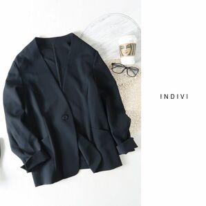 インディヴィ INDIVI☆洗える ノーカラージャケット 13サイズ 日本製☆A-O 2447の画像1