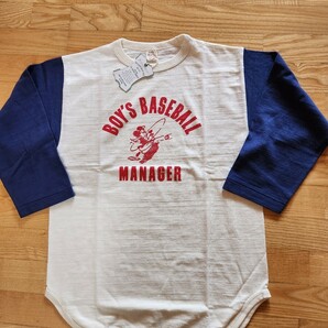 新作 送料込★WARE HOUSE ウエアハウス 4800 BOY'S BASEBALL 7分袖ベースボールTシャツ 日本製 クリーム×ネイビー Lの画像1