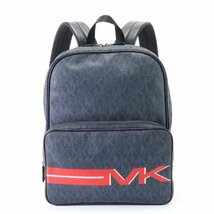 1円■マイケルコース■MK モノグラム リュックサック リュック バックパック ショルダー バッグ レザー ネイビー 紺 A4 メンズ EHM T1-7_画像1