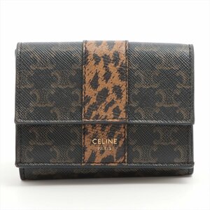 1 jpy # beautiful goods # Celine # Trio mf canvas Leopard pattern leather three folding purse original leather lady's EEM U42-10