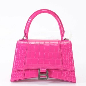 1 jpy # unused # Balenciaga # Hour glass small crocodile en Boss leather handbag tote bag Pink Lady -sEFM L3-7