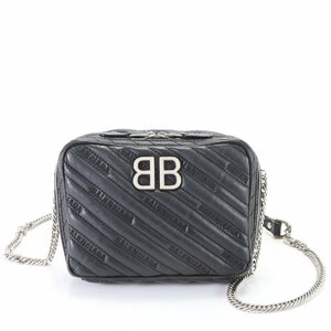 1 иен # как новый # Balenciaga #BBre Porter цепь кожа сумка на плечо наклонный .. рука черный чёрный женский EEM E23-11