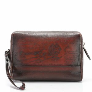 1 jpy # ultimate beautiful goods # Berluti # rose wood sklito leather second bag clutch Brown document pouch commuting original leather men's EEM W7-5