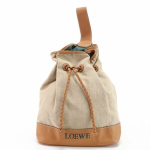 ■ Винтаж ■ Loewe ■ Кожаный холст пакет на плечо для плеча ручной шнурки, дамы, ehm x7-3