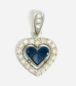 qK14WG white gold blue sapphire Heart pendant top oj.YQ005