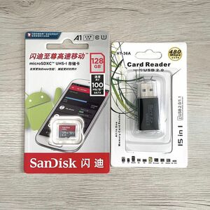 【新品】SanDisk microSDXC 128GB 1枚 CardReader USB2.0 1個