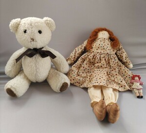 [ unused storage goods ]* hand made. soft toy *# white Bear & young lady complete set # soft toy doll 