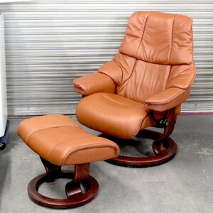 T976) ☆良品☆ EKORNES レノ S 本革 レザー ストレスレスチェア/オットマン リクライニング 椅子 オットマン 北欧 エコーネス 参考43万