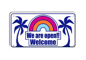 ハワイアン サインプレート サインボード ウエルカム Welcome オープン OPEN 看板 案内板 表示板 インテリア 雑貨 おしゃれ 壁 RAINBOW