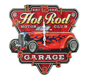 秋月貿易 アンティーククロック Hot Rod Motor Club W40×D3.5×40cm HW21A0203