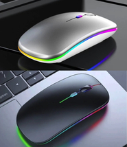 ワイヤレスマウス LED 白 シルバー Bluetooth 無線 軽量 充電式 g_画像5