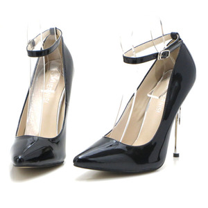  new goods large size pumps black 26.5cm 131440-43 ankle strap enamel style high heel 