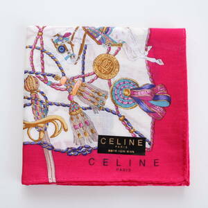 ■未使用　CELINE セリーヌ　ハンカチ　馬柄　ピンク■