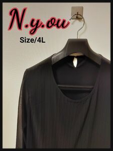 N.y.ou 大きいサイズ プリーツ Tシャツ ブラウス シースルー