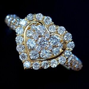 F3813【HEART】天然絶品ダイヤモンド１．００ct 最高級18金無垢リング サイズ12号 重量3.8g 縦幅12.0mm