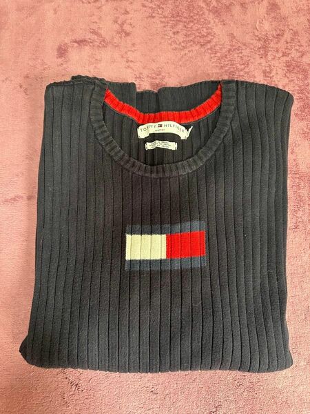 トミーヒルフィガー TOMMY HILFIGER サイズ3X 日本製 セーター ニット ネイビー 古着 古着屋