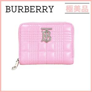 バーバリー TBロゴ キルティング ローラ ジップウォレット コインケース BURBERRY ピンク 小銭入れ ミニ財布 コンパクト財布 レディース