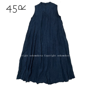 45R 生地感たっぷり インドリネン平のドレス (インディゴ) 0 ネイビー リネン 麻 ノースリーブ ワンピース 45rpmの画像1