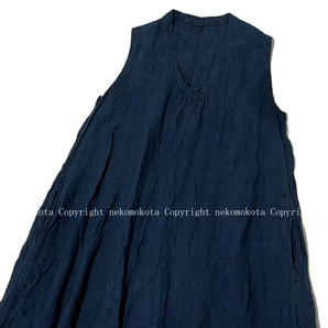 45R 生地感たっぷり インドリネン平のドレス (インディゴ) 0 ネイビー リネン 麻 ノースリーブ ワンピース 45rpmの画像3