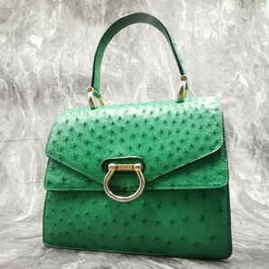 伝説級!!!これ以上なし…!!!【セリーヌ CELINE】過去最高傑作!!! 極上!!! オーストリッチ ガンチーニ 金具 ハンドバッグ グリーン 緑の画像1