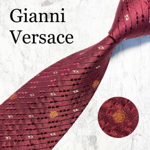 GIANNI VERSACE ネクタイ　ストライプ　メデューサ柄　ボルドー