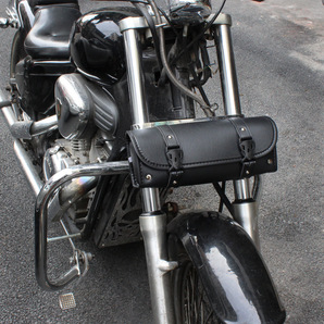 バイク バッグ サイド リア フロント 固定 防水 革 レザー 小さめ ベルト 収納 ツール 汎用 ツーリング ポーチ 工具入れ ブラック 黒の画像6
