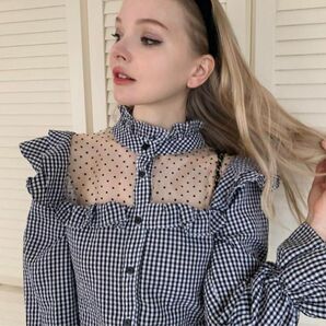 epine エピヌ dot see-through gingham check blouse ブラウス トップス シャツ ドット