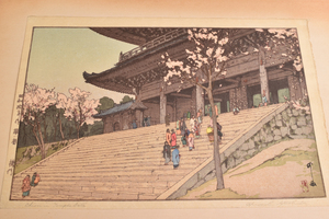 4777　木版画　吉田博「櫻八代 樓門」昭和拾年作　昭和10年（1935年）作　