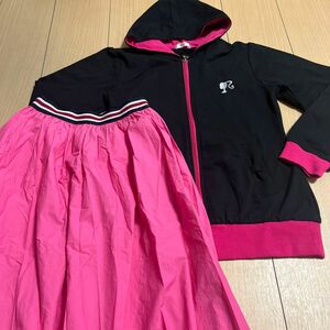 Barbie薄手パーカー黒&ラブラビーピンク綿スカート150サイズまとめ売り