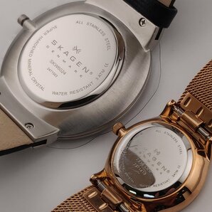 3008〇/【訳あり/電池切れ・２個セット】①SKAGEN 腕時計 SKW6024 メンズ ブラック ②SKAGEN 腕時計 233XSRR レディース ピンクゴールドの画像5