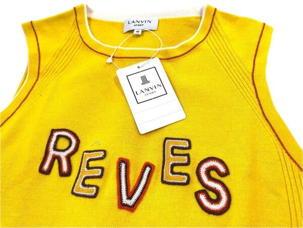 ★★新品★早い者勝ち★オールシーズンお洒落なアイテム★ランバン・REVES刺繍ロゴベスト/イエローカラー【L】★★