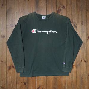 90s Champion チャンピオン ロンT Tシャツ アメリカ製 usa製 ビンテージ グッドフェード サンフェード ビンテージ vintage L グリーン
