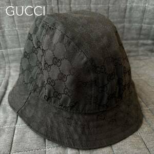 GUCCI グッチ ハット バケハ GG総柄 帽子 ブラック 黒