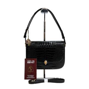 JRA official recognition crocodile wani leather shoulder bag handbag black black shoulder .. lady's use impression fewer long-term keeping goods 