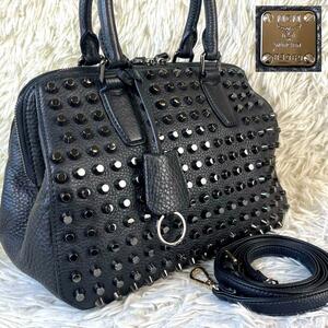 [ super rare * ultimate beautiful goods ]MCM M si- M studs Mini Boston bag handbag shoulder 2way shoulder .. black black men's lady's 