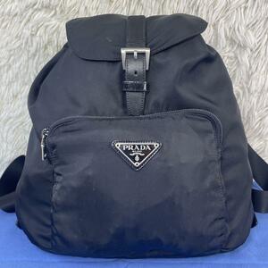 【美品】PRADA プラダ 三角プレート ミニリュック バックパック トライアングルロゴ ナイロン ポコノ ブラック 黒 白タグ◎ ユニセックス