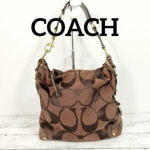 良品 COACH コーチ ワンショルダーバック ブラウン シグネイチャー